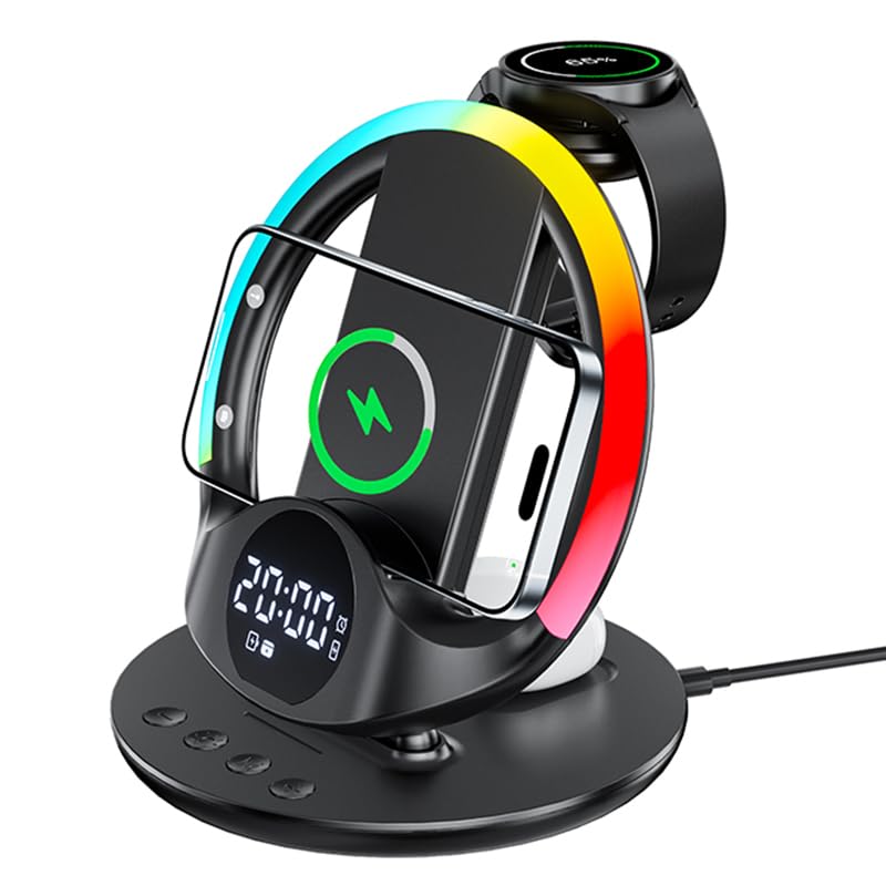 6-in-1 Wireless Charging Station with Alarm Clock and Night Light, 15W DEMO
