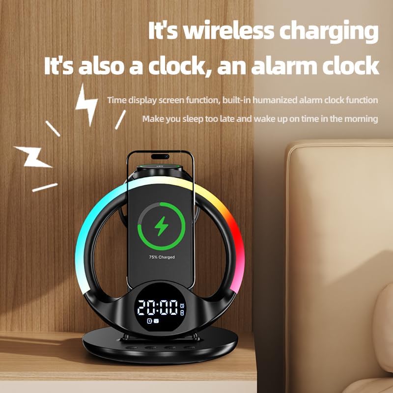 6-in-1 Wireless Charging Station with Alarm Clock and Night Light, 15W DEMO