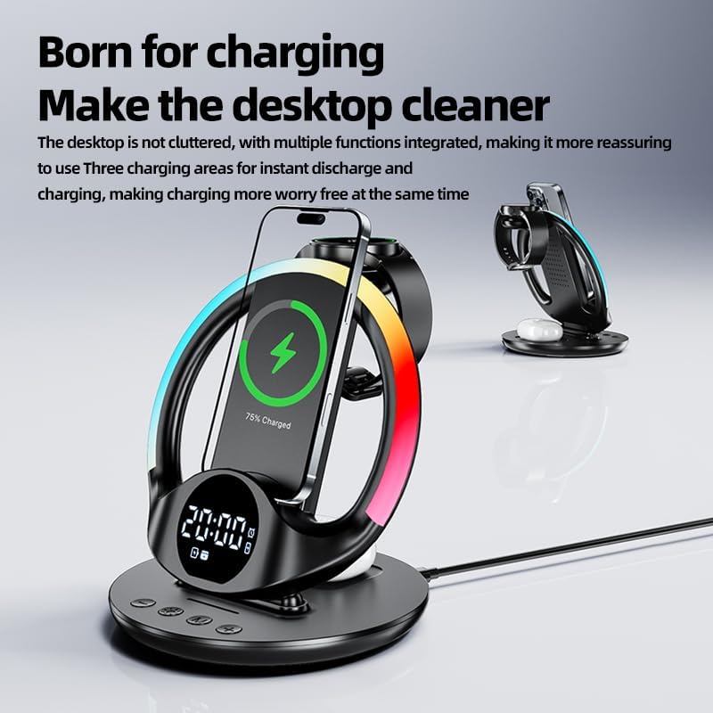 6-in-1 Wireless Charging Station with Alarm Clock and Night Light, 15W DEMO