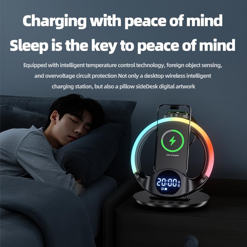 6-in-1 Wireless Charging Station with Alarm Clock and Night Light, 15W DEMO