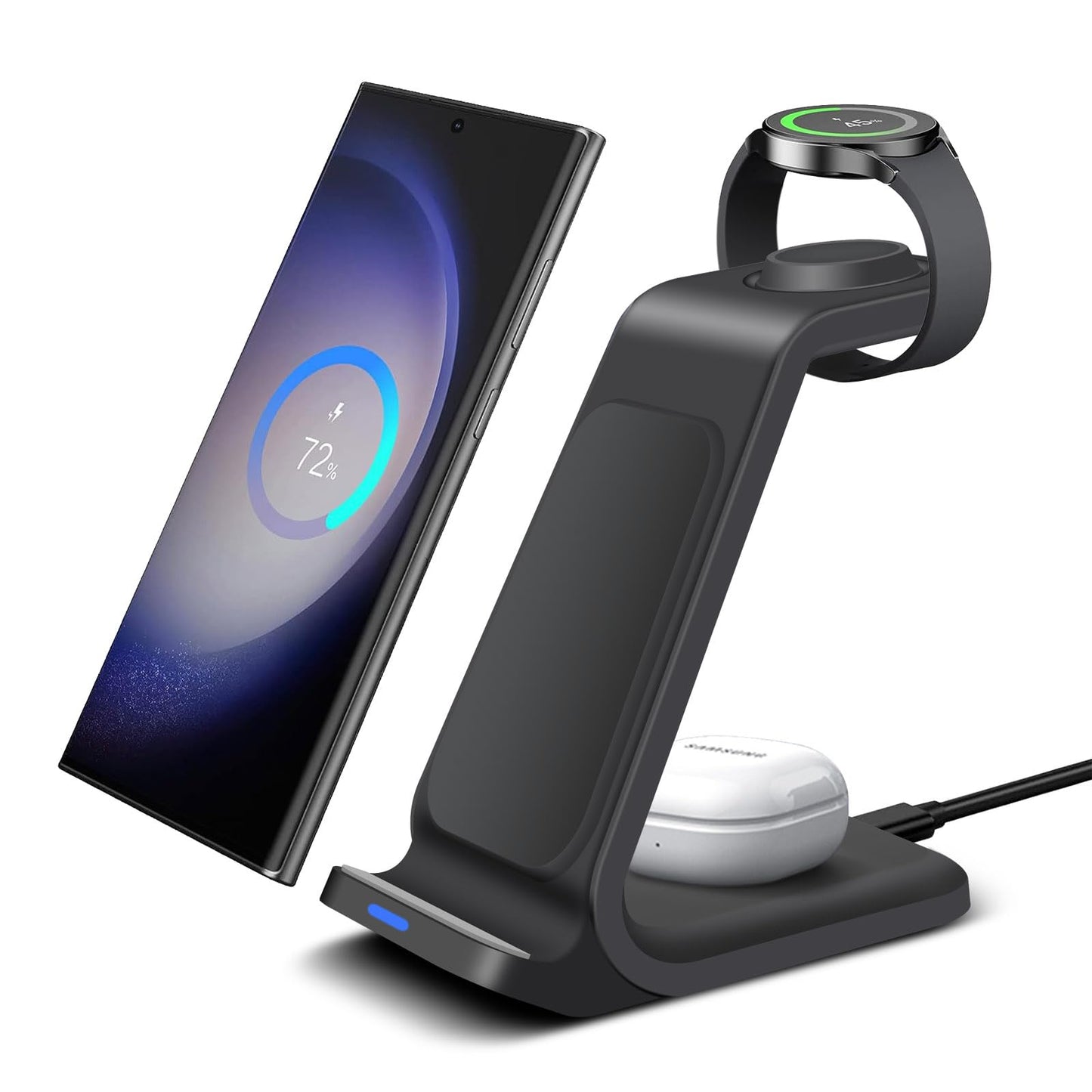 15W Fast Wireless Charging Station Stand for Samsung Galaxy Phones - Black DEMO