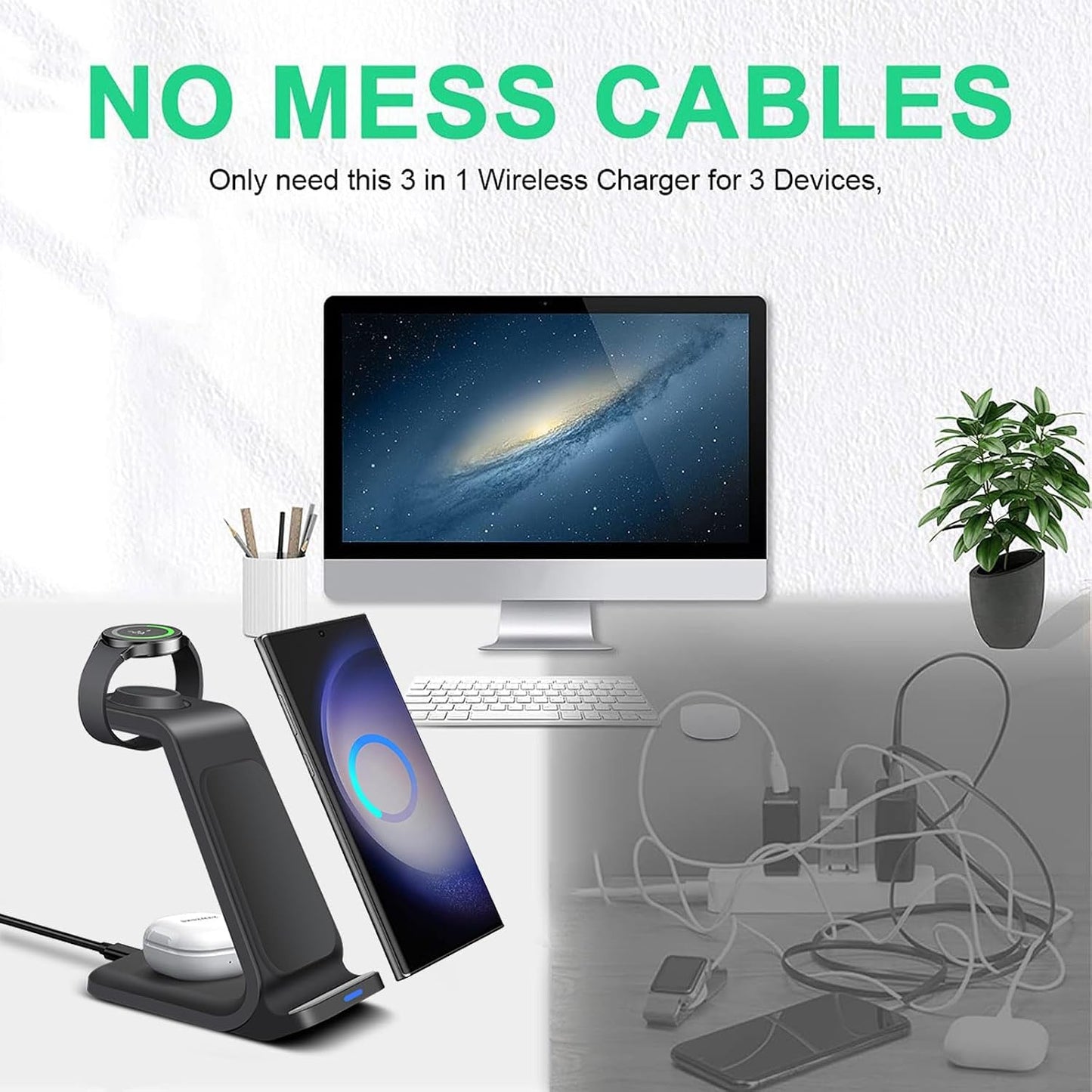 15W Fast Wireless Charging Station Stand for Samsung Galaxy Phones - Black DEMO