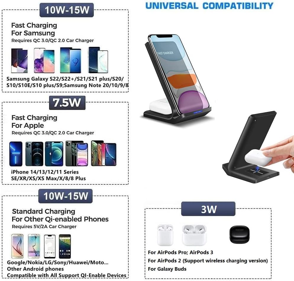 Powerful 2-in-1 Wireless Charging Station for iPhone & Android - 15W Fast DEMO