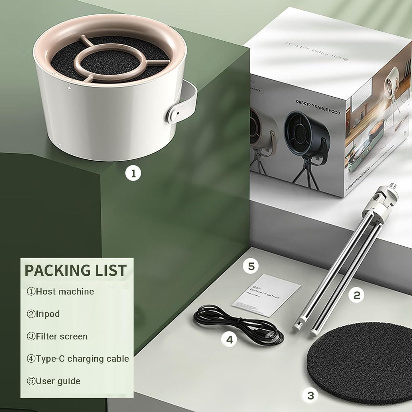 Portable Grey Kitchen Exhaust Fan Stove Air Range Hood Smoke Filter for DEMO