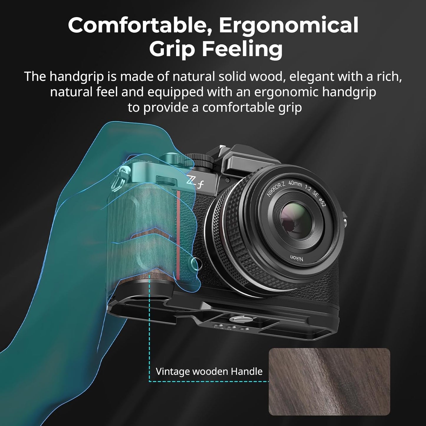 SMALLRIG L-Shape Wooden Handgrip Holder for Nikon Z Camera Retro-Style Black NEW