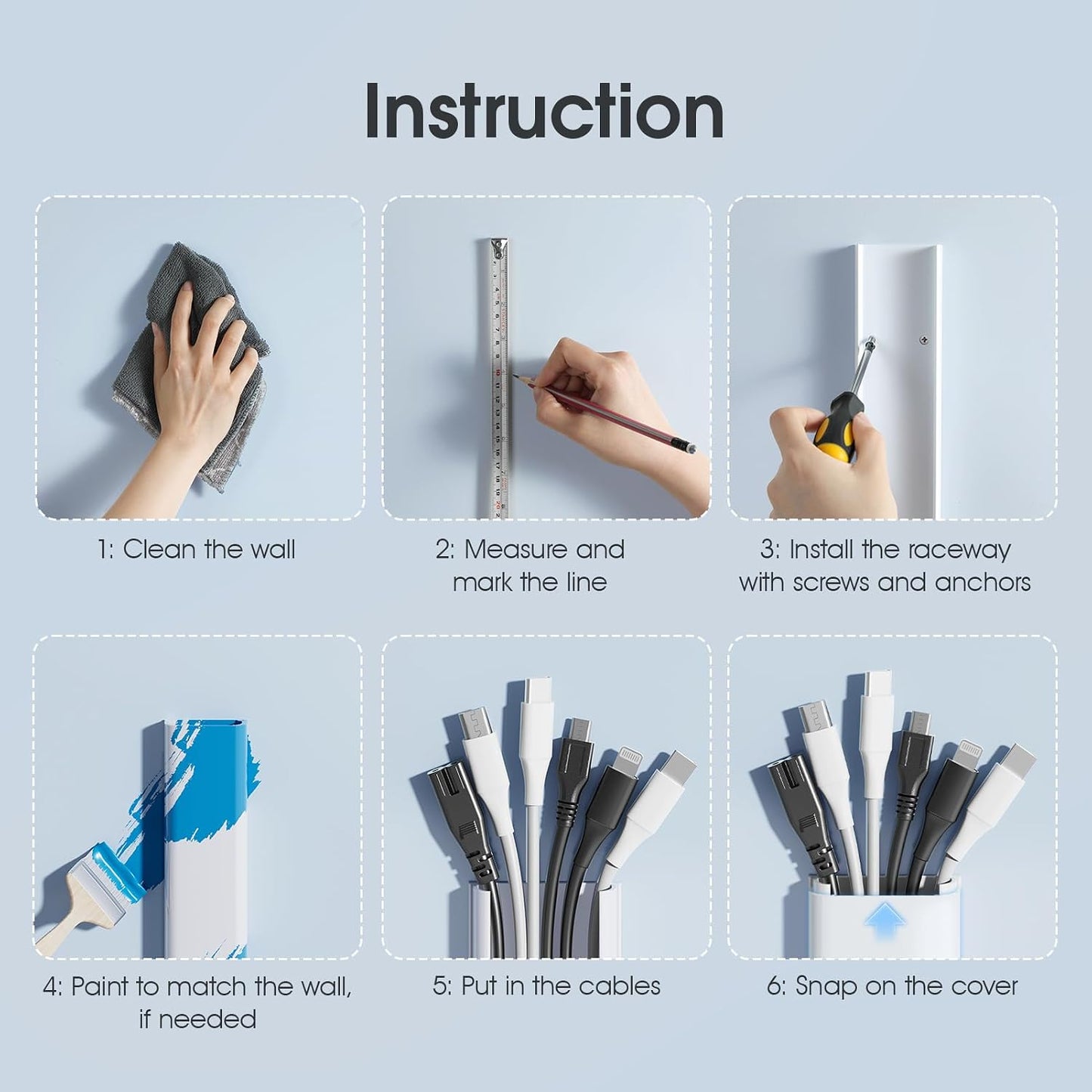 Yecaye 47-Inch Paintable Cable Hider Cover to Conceal TV Cords on Wall NEW