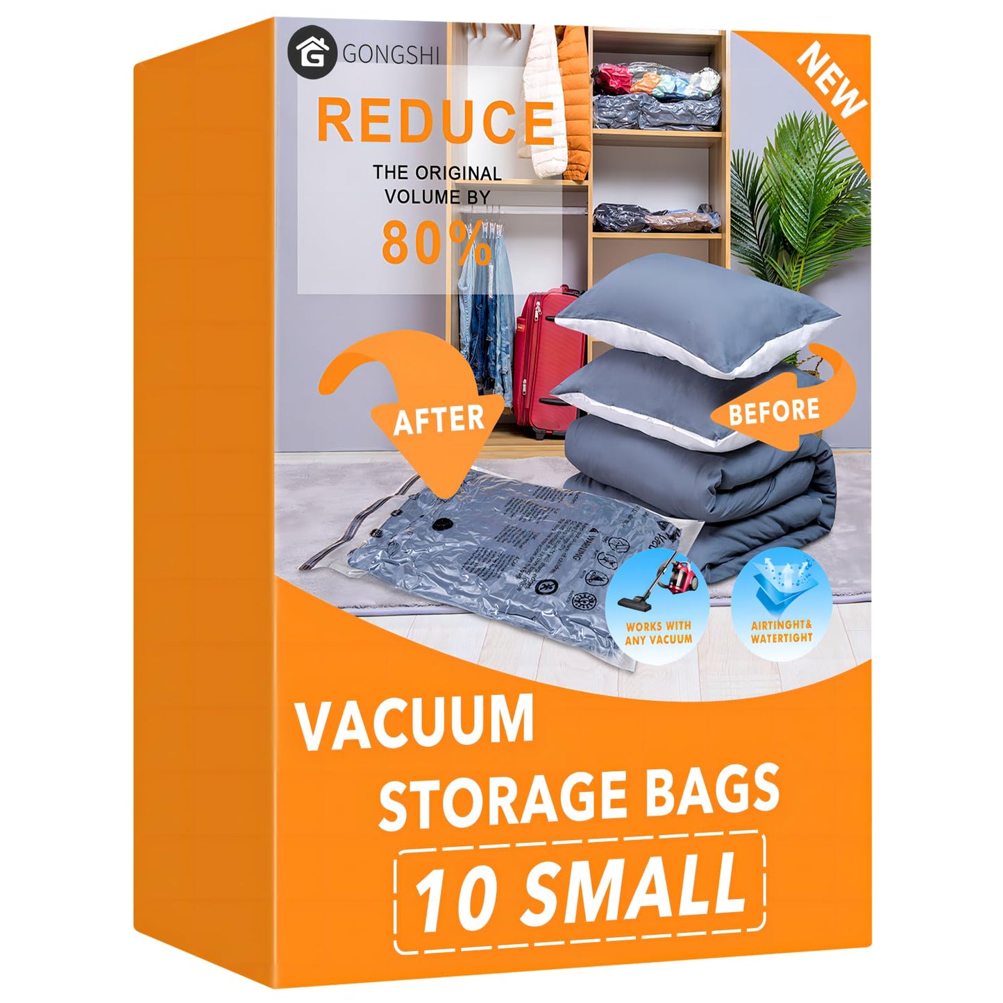 GONGSHI Vacuum Storage Bags for Clothes Packing Organisers 10pcs Small NEW