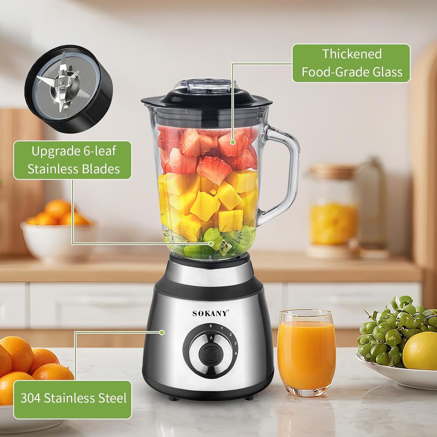 SOKANY 1000W Hand Blender Immersion Multi-Purpose Kitchen Appliance Silver NEW
