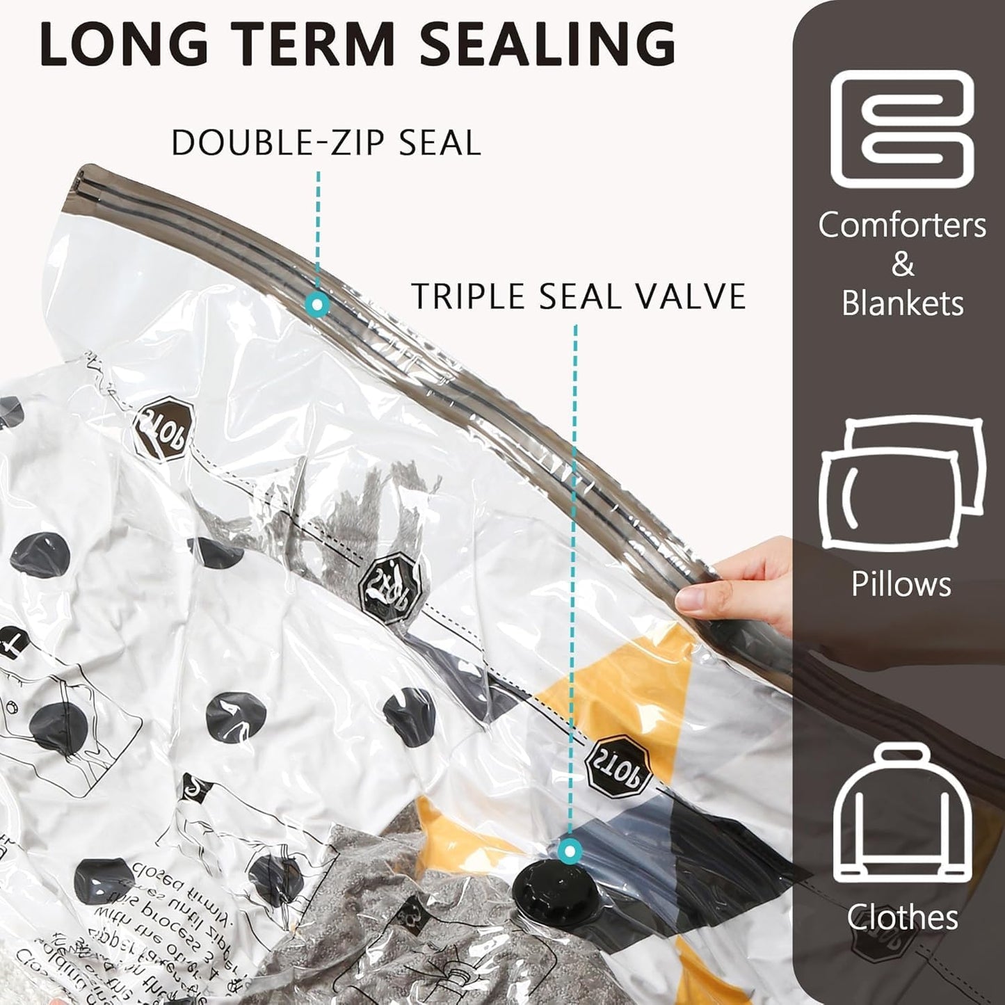 SUOCO 8 Jumbo Vacuum Storage Bags with Travel Hand Pump for Space Saving DEMO