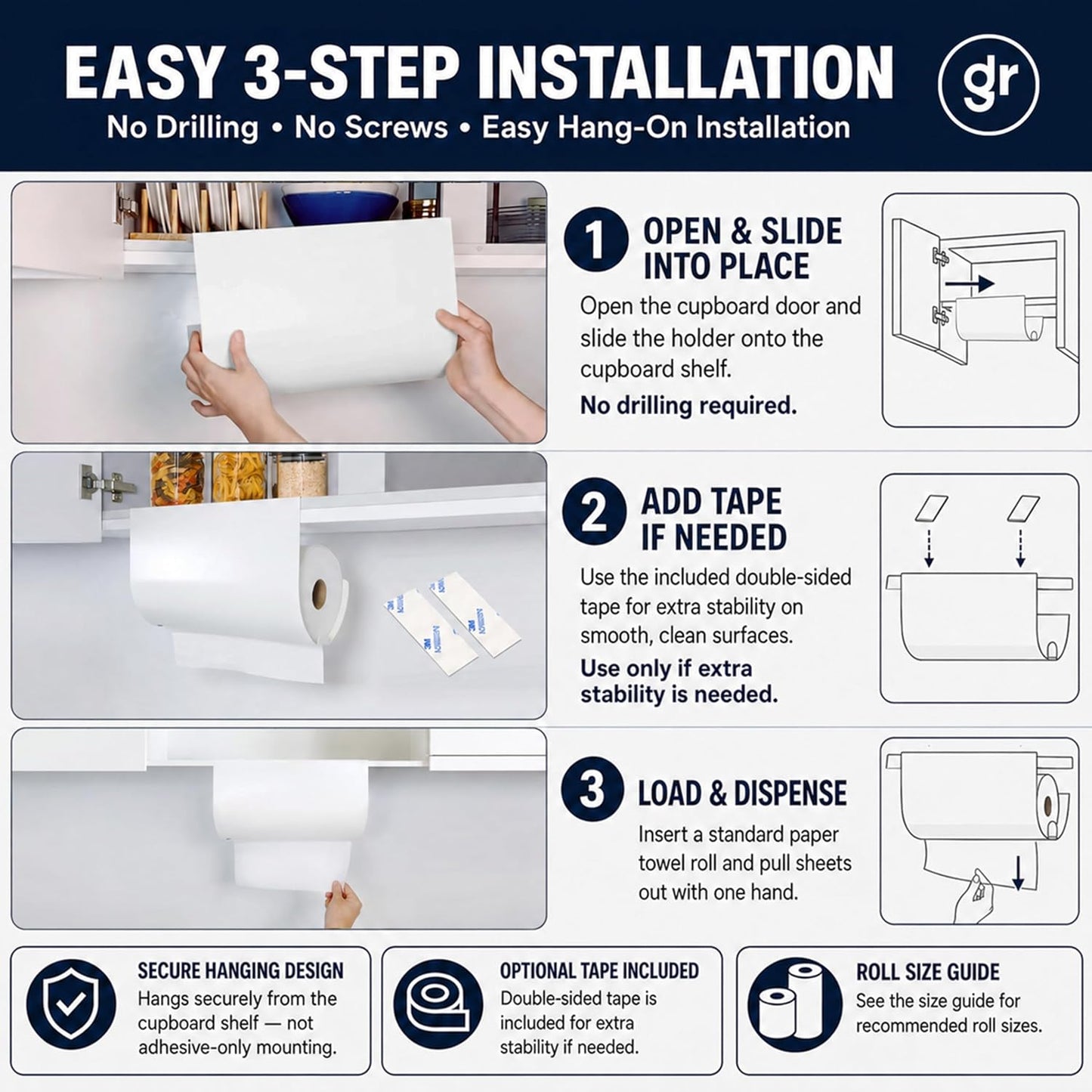 Dogorow Frost White Under-Cabinet Kitchen Roll Holder Dispenser Rack Costco NEW