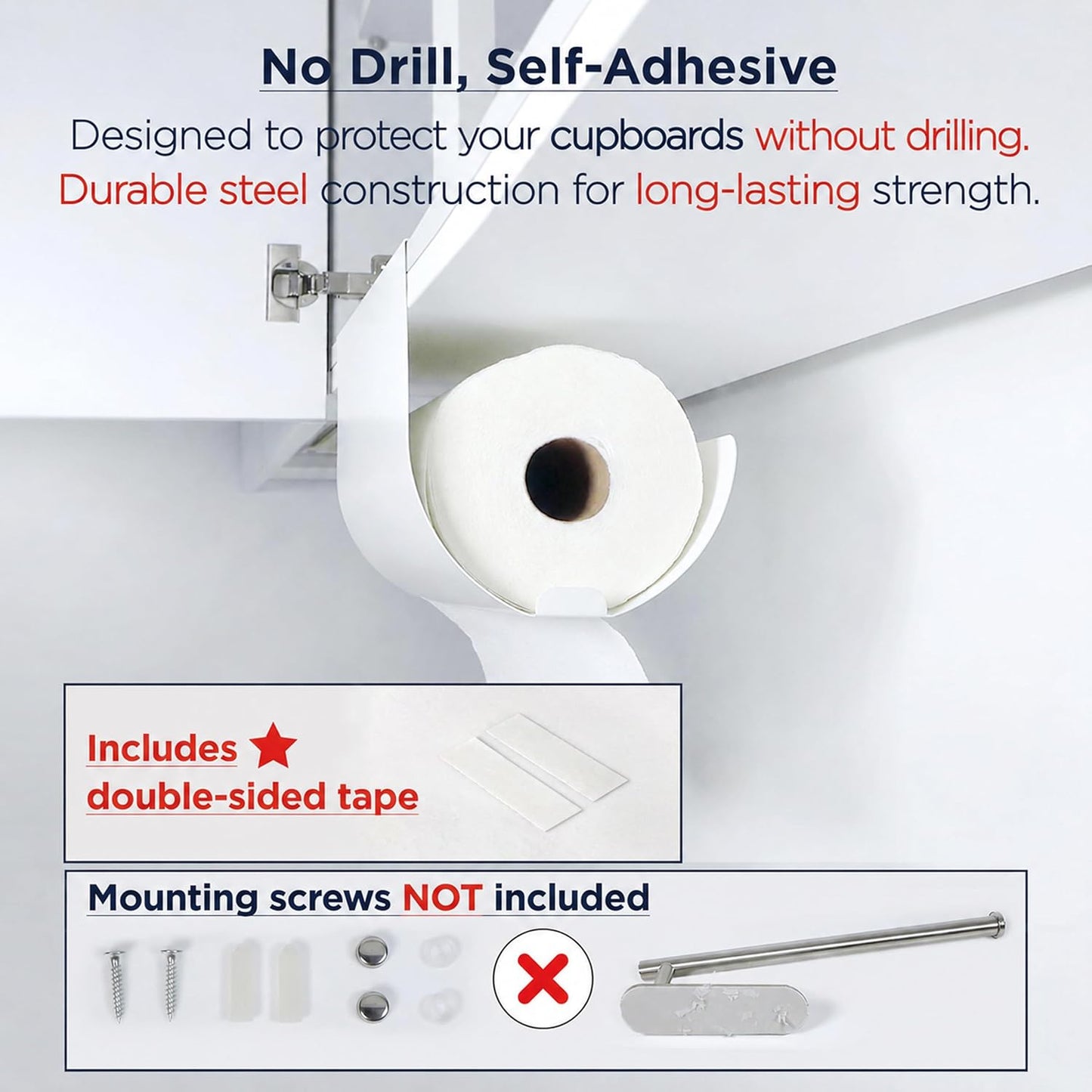 Dogorow Frost White Under-Cabinet Kitchen Roll Holder Dispenser Rack Costco NEW