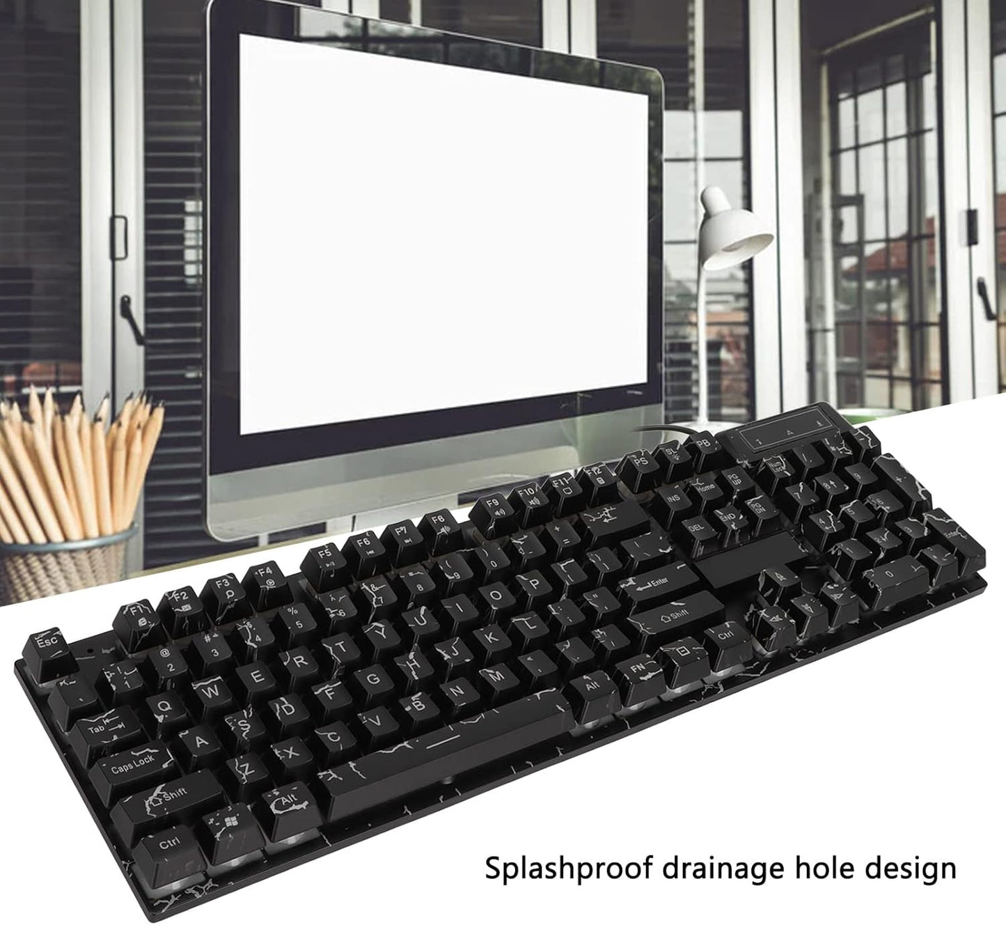 GOWENIC Full Sized RGB Backlit Wired Gaming Keyboard 104 Keys Black Size DEMO