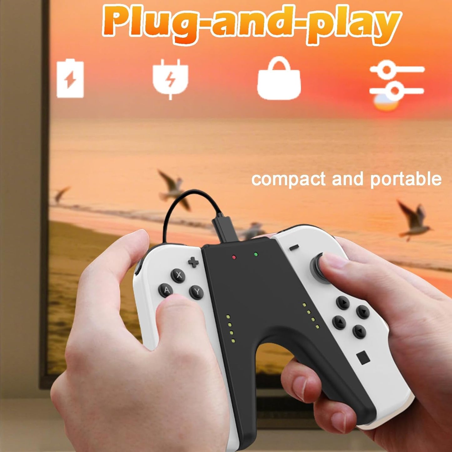Ergonomic Charging Controllers Controller Grip Handle for Nintendo Switch, NEW