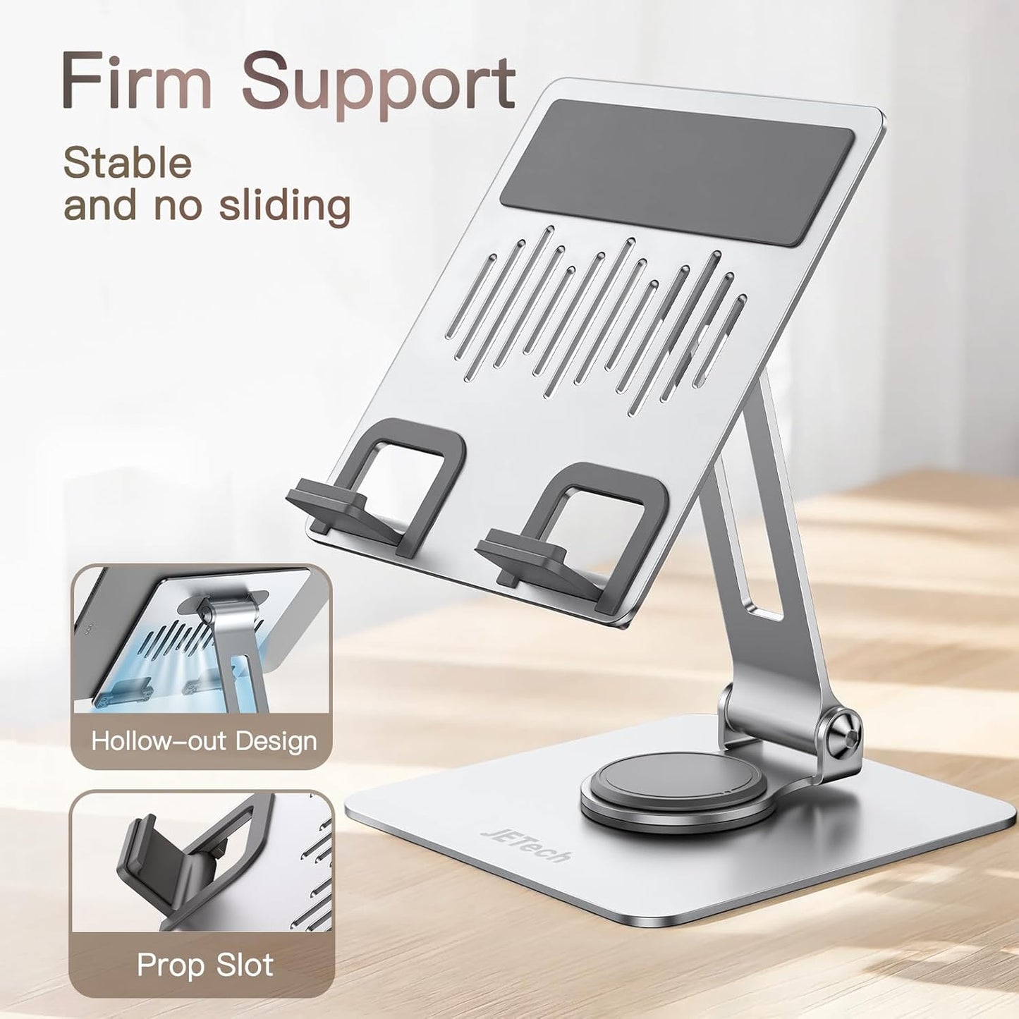 JETech Adjustable Stands Swivel Tablet Stand for 4-13 Inch Tablets, Silver NEW