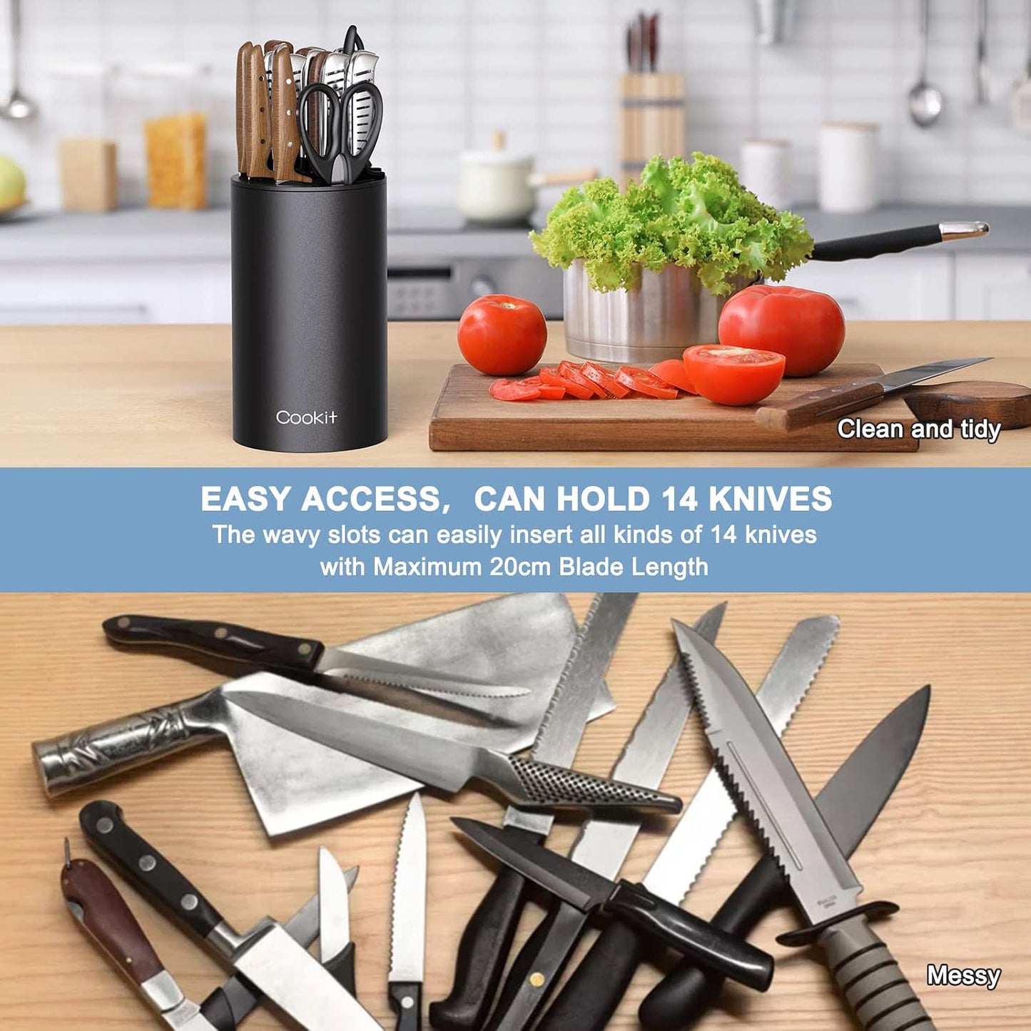 Cookit Universal Kitchen Knives Knife Block Holder with Unique Double-L NEW