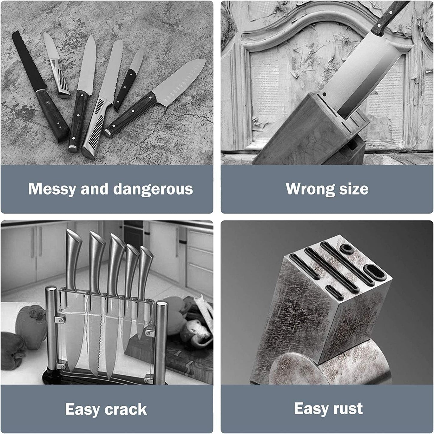Cookit Universal Kitchen Knives Knife Block Holder with Unique Double-L NEW