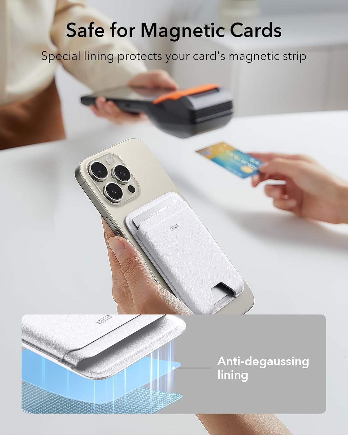 ESR Adhesive Card Holder RFID Blocking Wallet with MagSafe Sticker White NEW