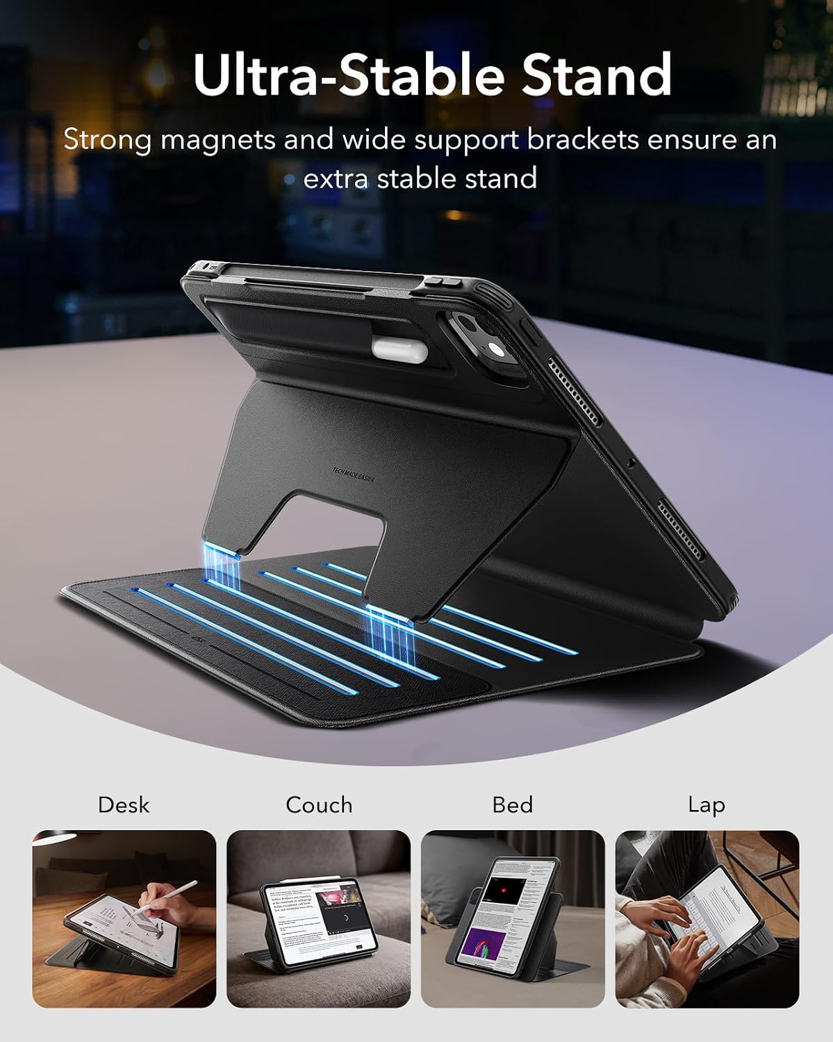 ESR Rotating Tablet Case for iPad Pro 11" with Removable Stand, Black Size NEW