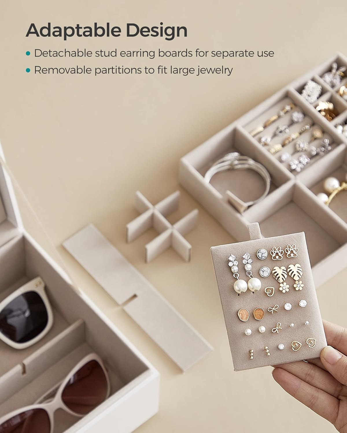 SONGMICS 2-Layer Boxes Jewelry Box with Removable Tray Storage, White NEW