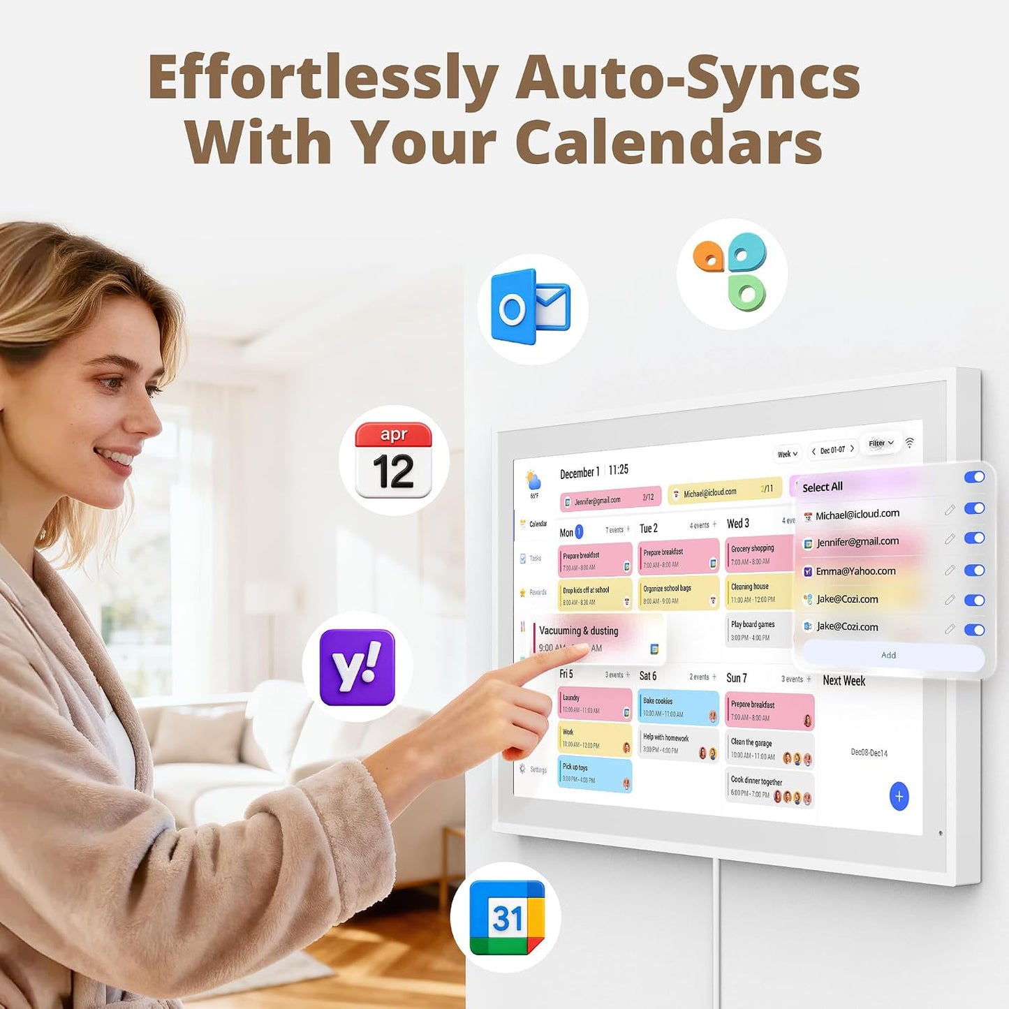 Dragon Touch 21.5" Full HD Interactive Wall Calendar 2026 - White, Planner DEMO