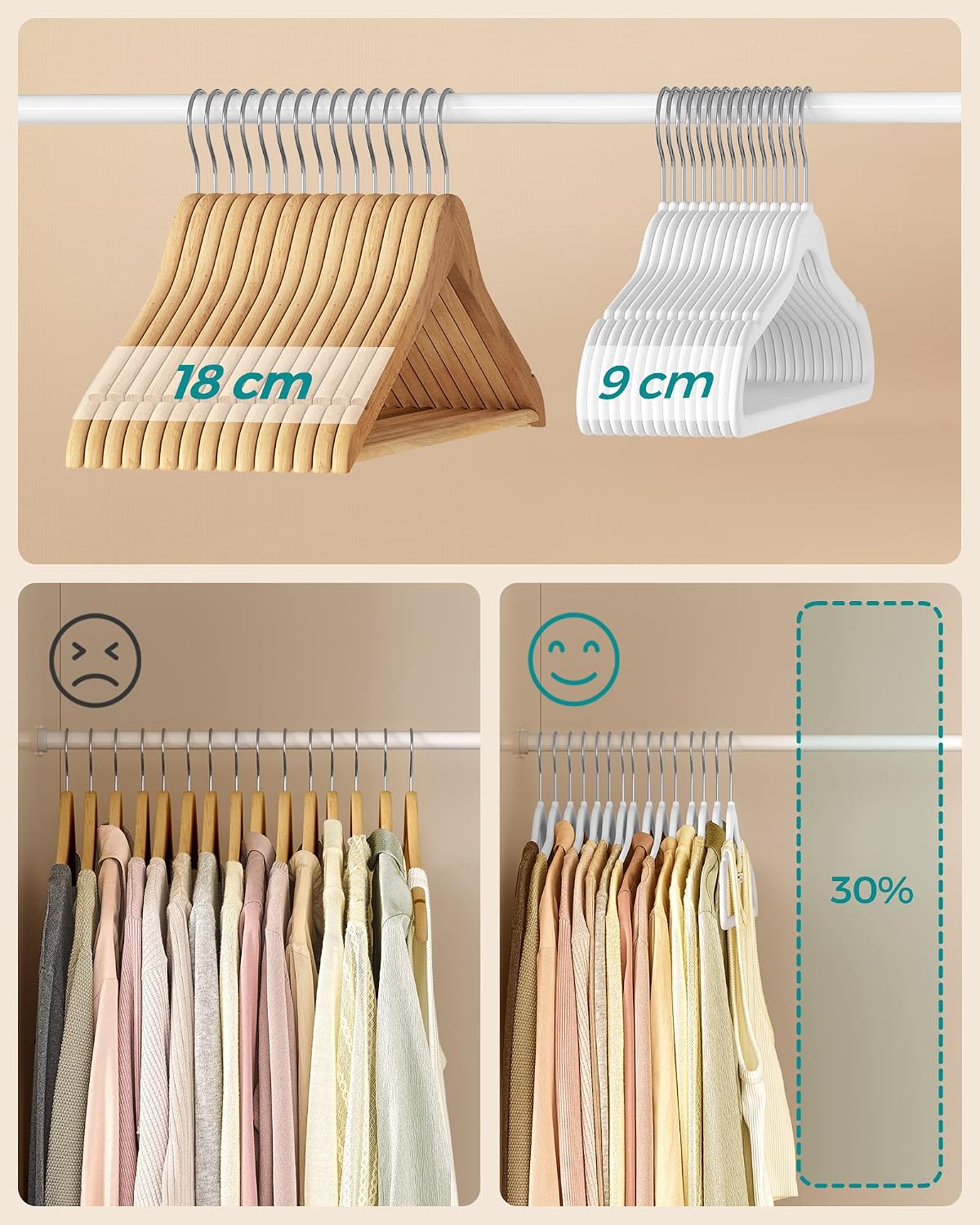 SONGMICS 30 Piece Velvet Coat Hangers Space-Saving High Capacity White Size NEW