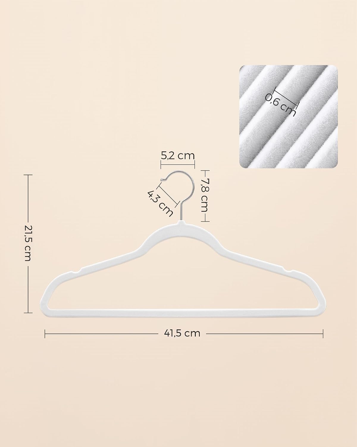 SONGMICS 30 Piece Velvet Coat Hangers Space-Saving High Capacity White Size NEW