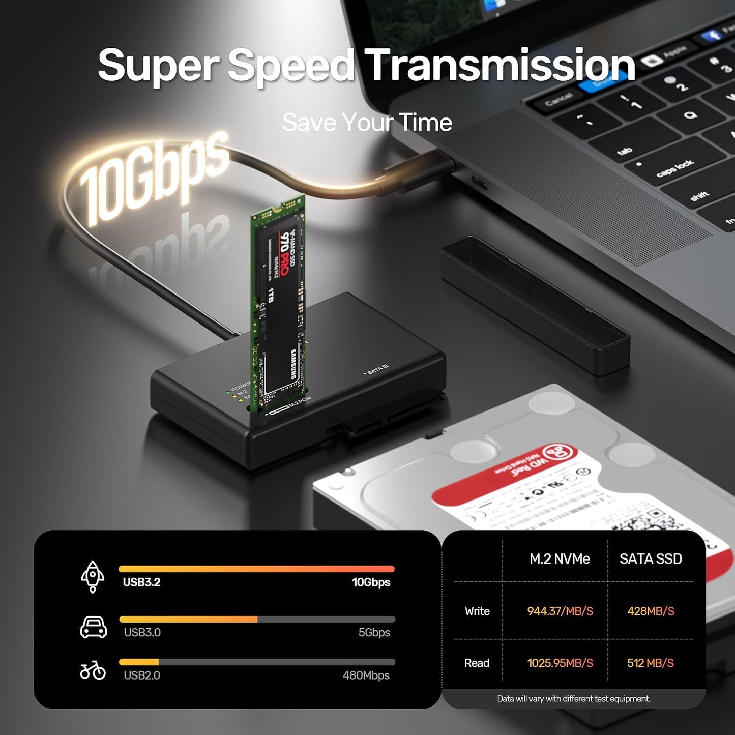 Alxum USB Enclosures 3.2 Gen 2 NVME M.2 to SATA SSD Enclosure Tool-Free DEMO