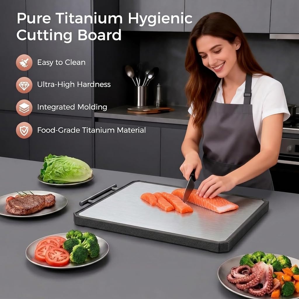 Titanium Chopping Board Textured Double-Sided Kitchen Cutting Grey 16"L x NEW