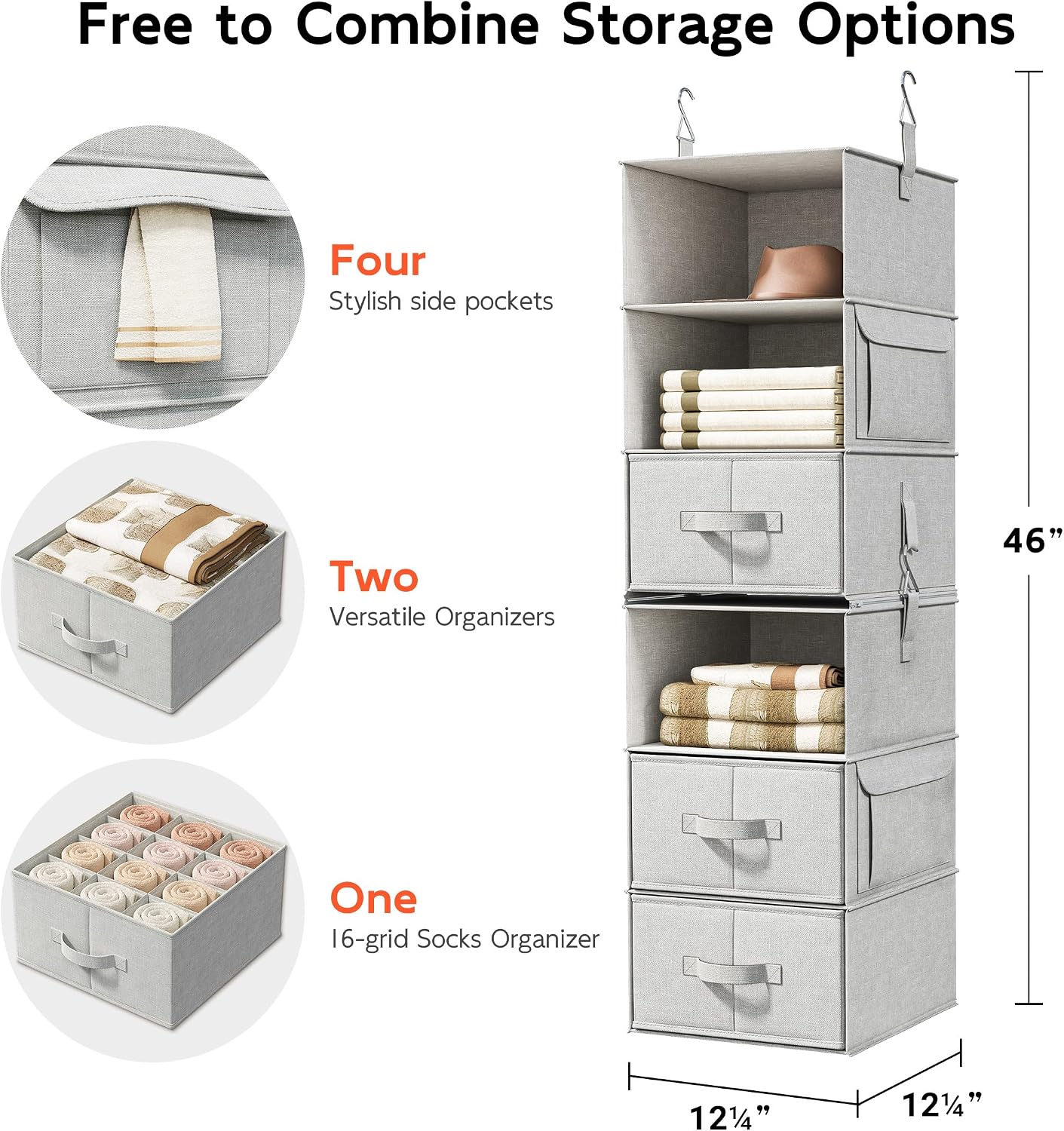 Vailando 6 Shelf Hanging Closet Organizer Wardrobe Storage System Grey Size NEW