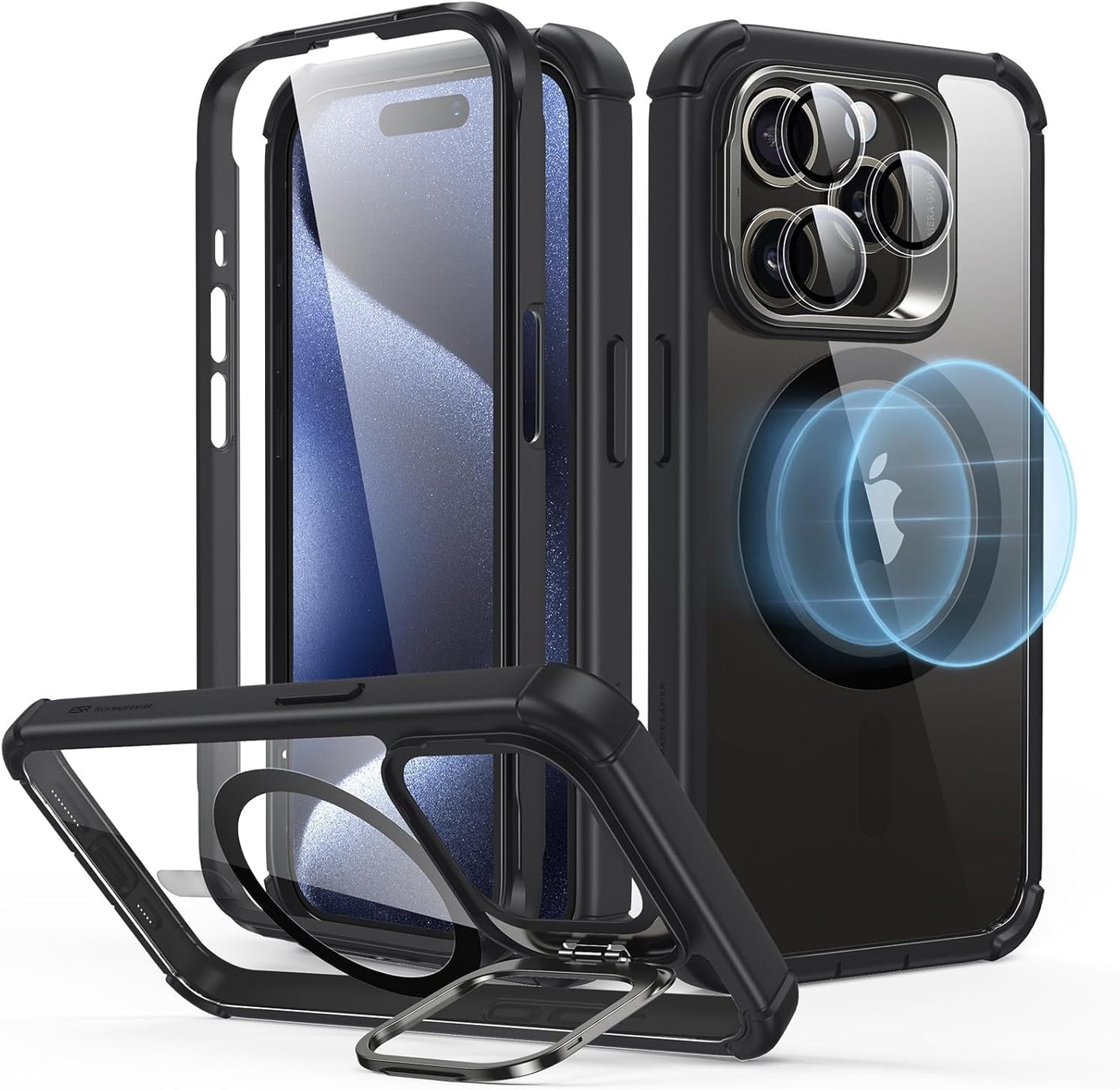 ESR Clear Black Phone Case with Stand and Screen Protector iPhone 14 Pro Max NEW