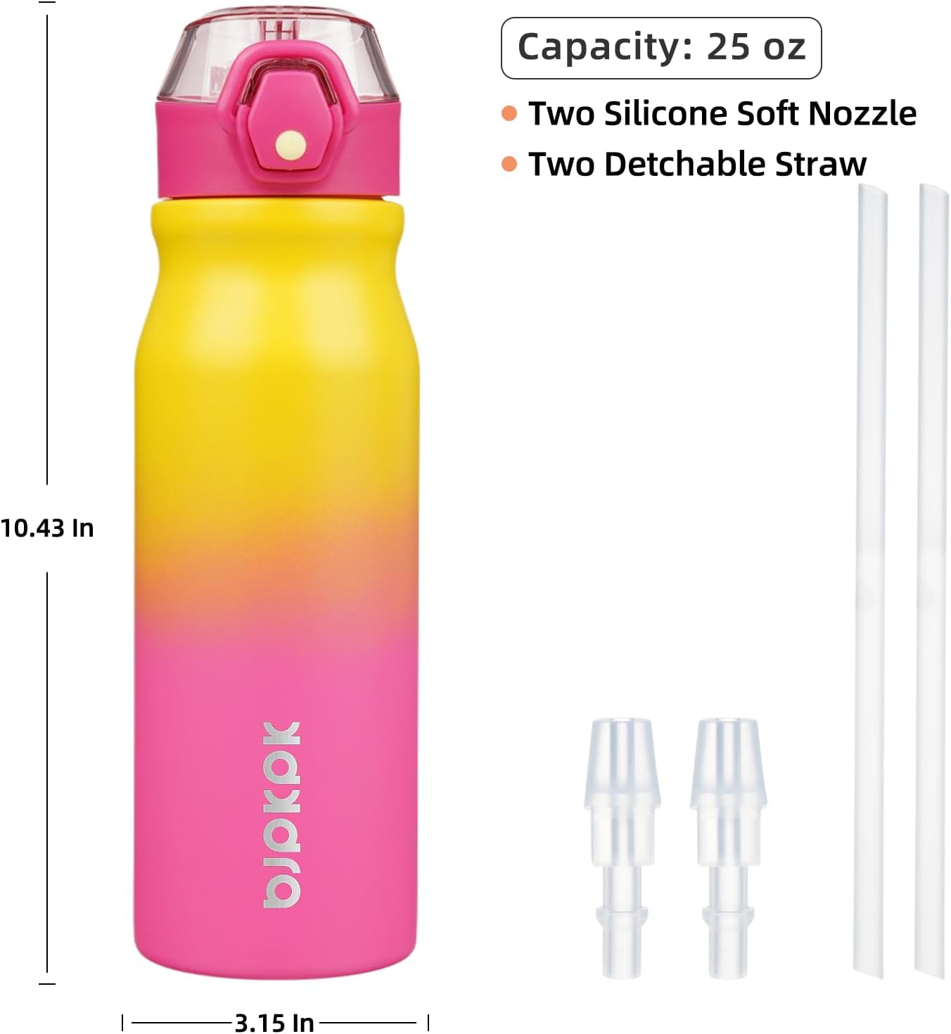BJPKPK 25oz Insulated Stainless Steel Drink Flask with Reusable Straw Multi NEW
