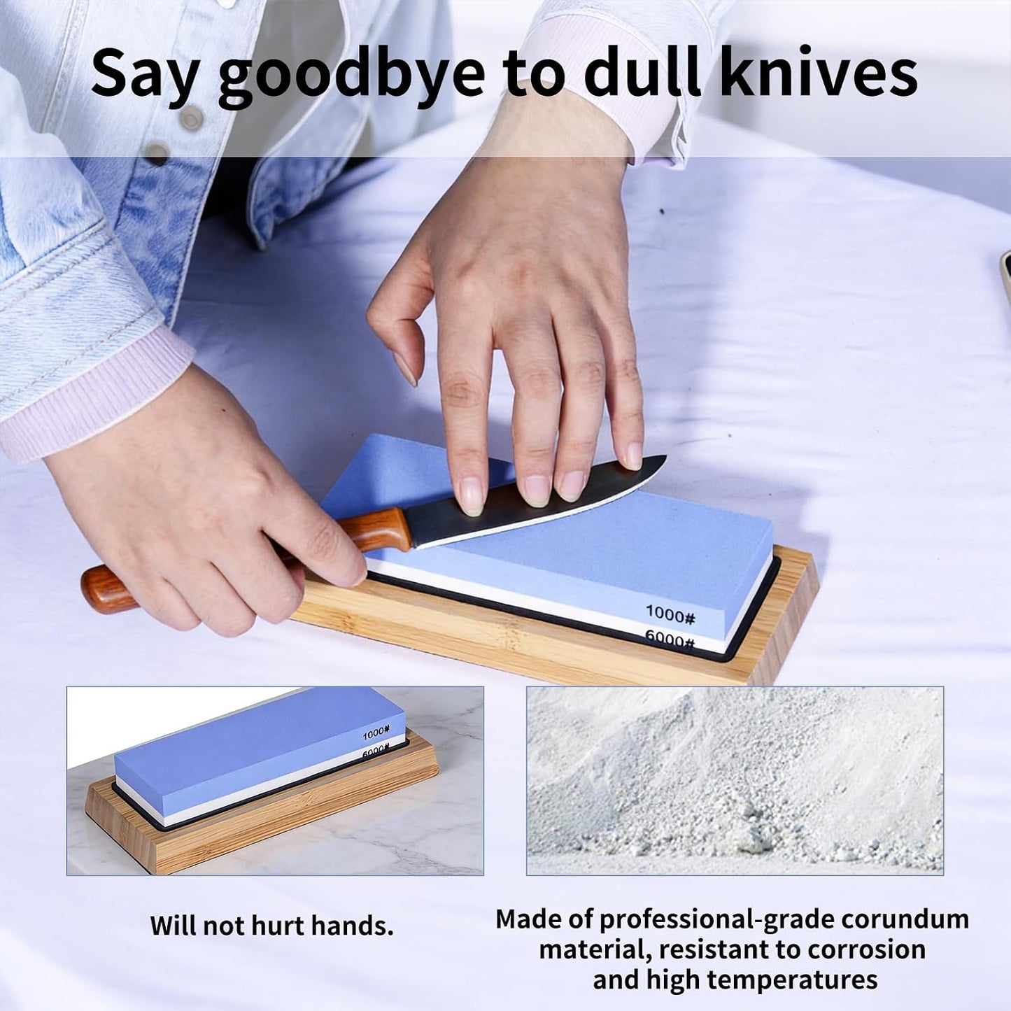 Whetstones Knife Sharpening Stone Set 1000/6000 Grit Blue & White Size NEW