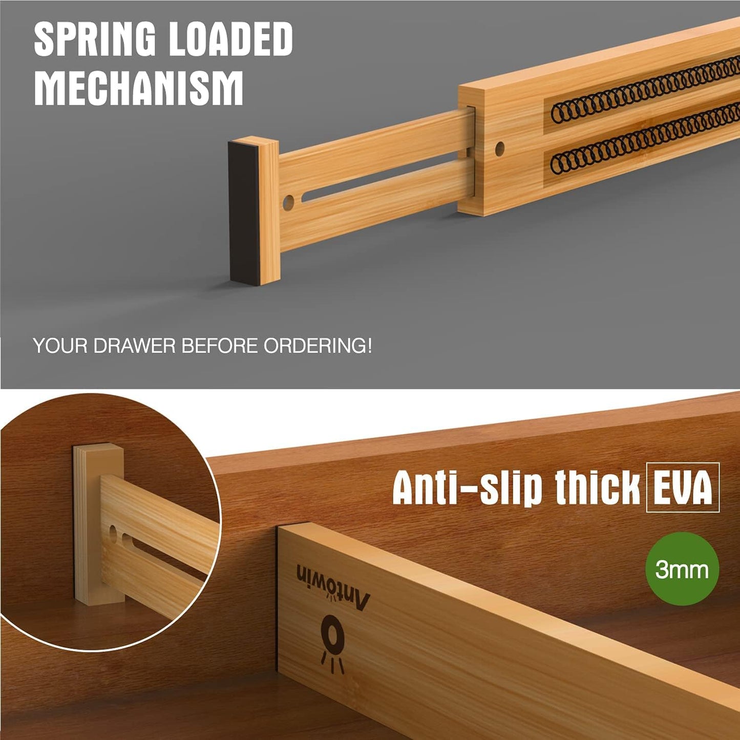 ANTOWIN Expandable Bamboo Drawer Dividers Organizers Separators for DEMO