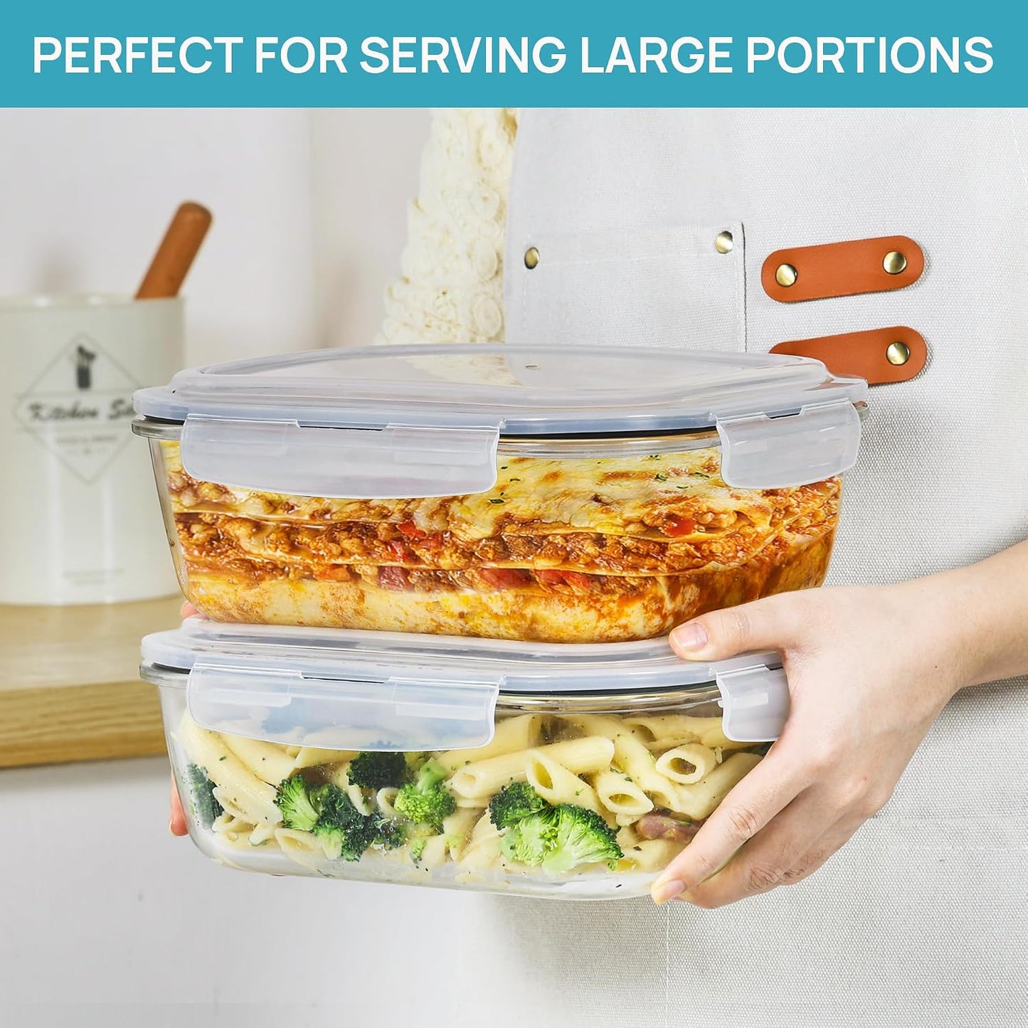Vtopmart Large 2260ml Glass Food Storage Container Sets with Lids Grey Size NEW