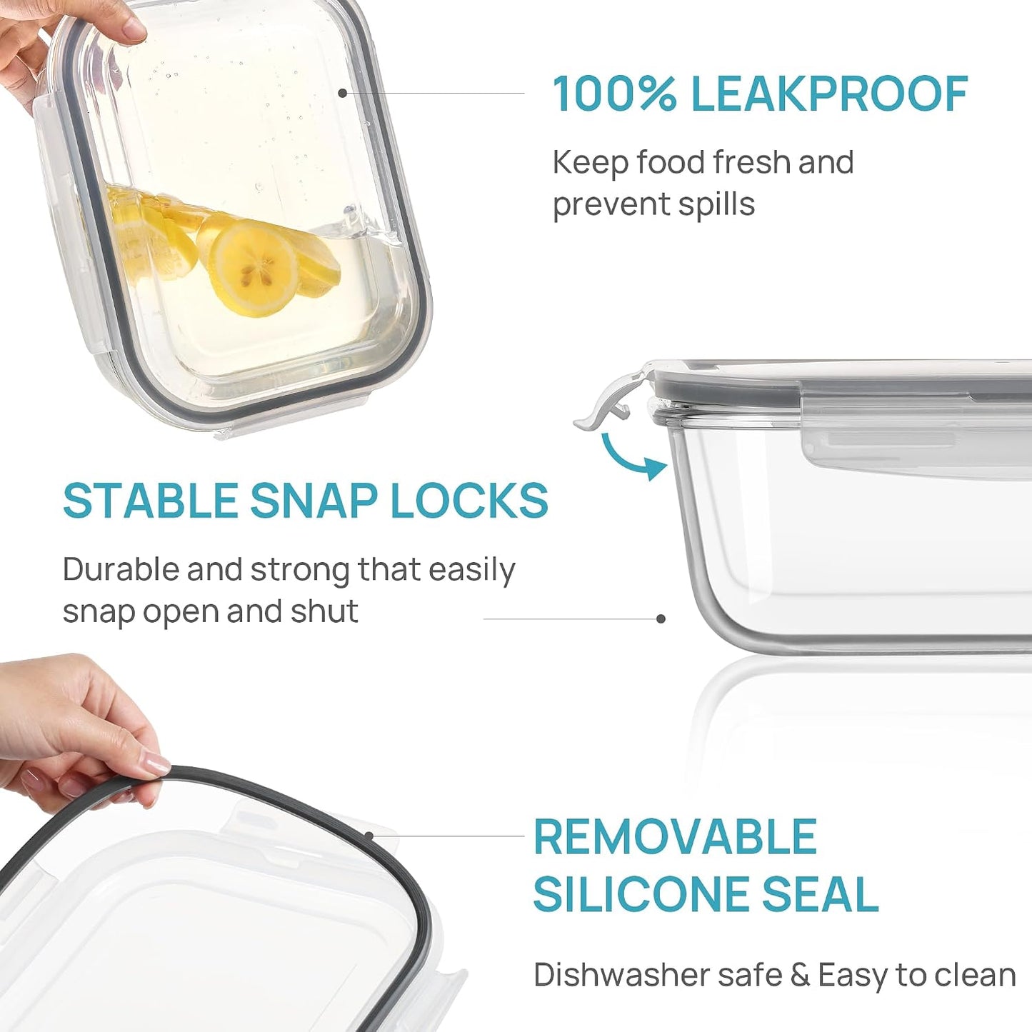 Vtopmart Large 2260ml Glass Food Storage Container Sets with Lids Grey Size NEW