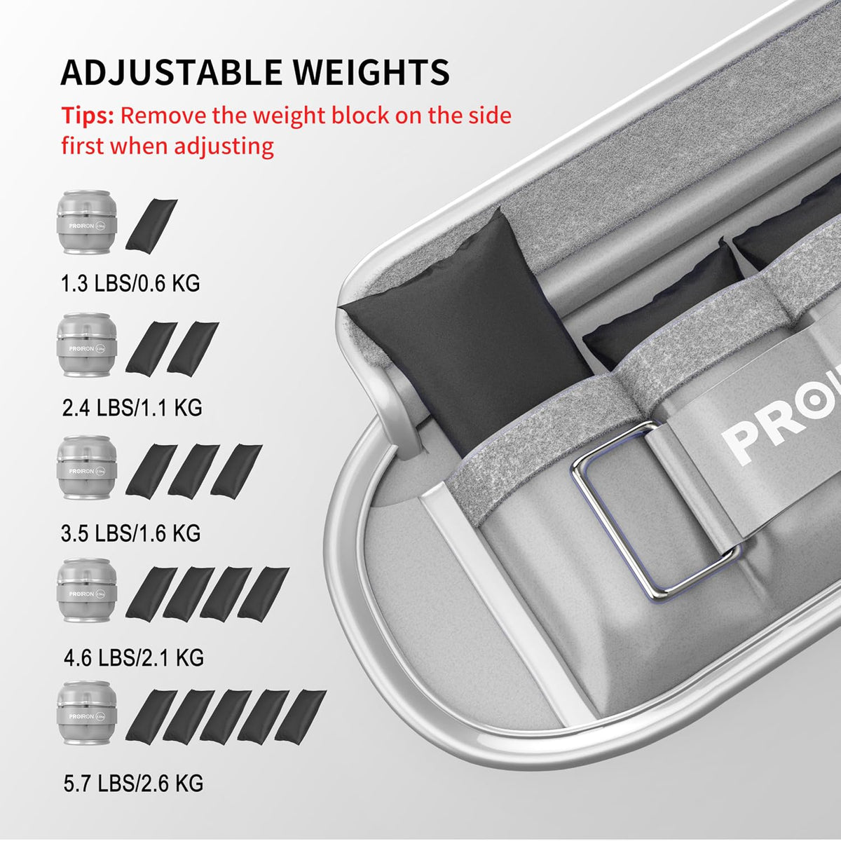 PROIRON Adjustable 3.3 lb Wrist & Ankle Weights for Fitness Gym Grey 2.5kg NEW