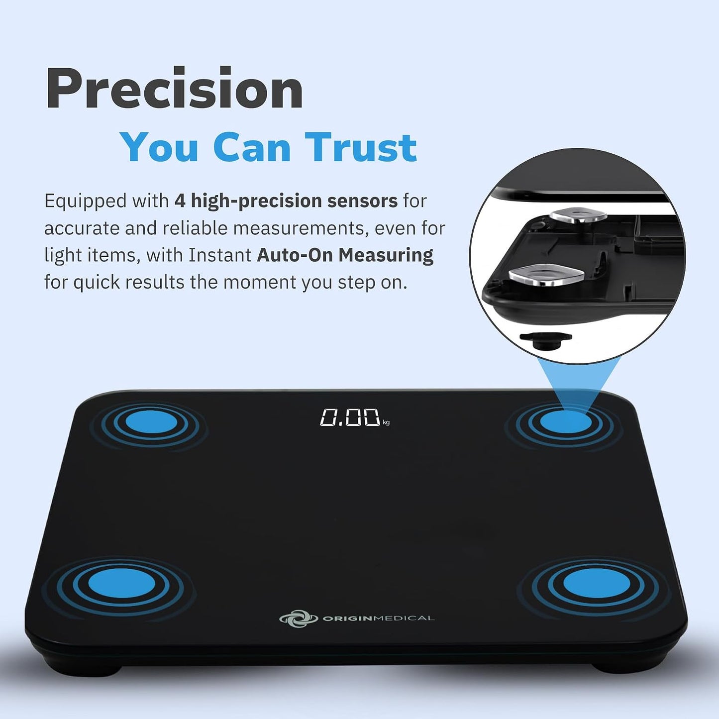 Origin Medical Premium Black Digital Bathroom Body Weight Scale for Home DEMO