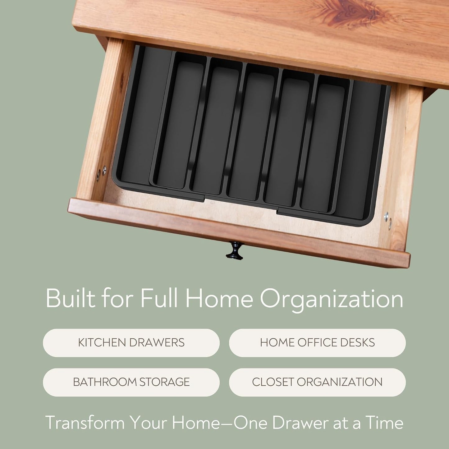 Expandable Adjustable Cutlery Drawer Organizer Large Kitchen Storage Black NEW