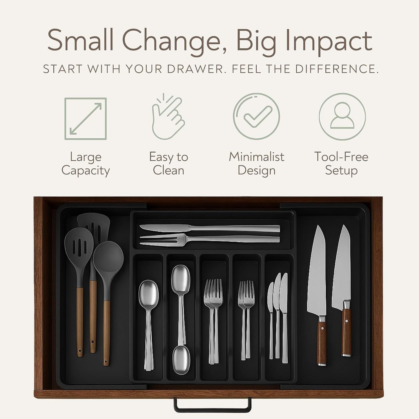 Expandable Adjustable Cutlery Drawer Organizer Large Kitchen Storage Black NEW