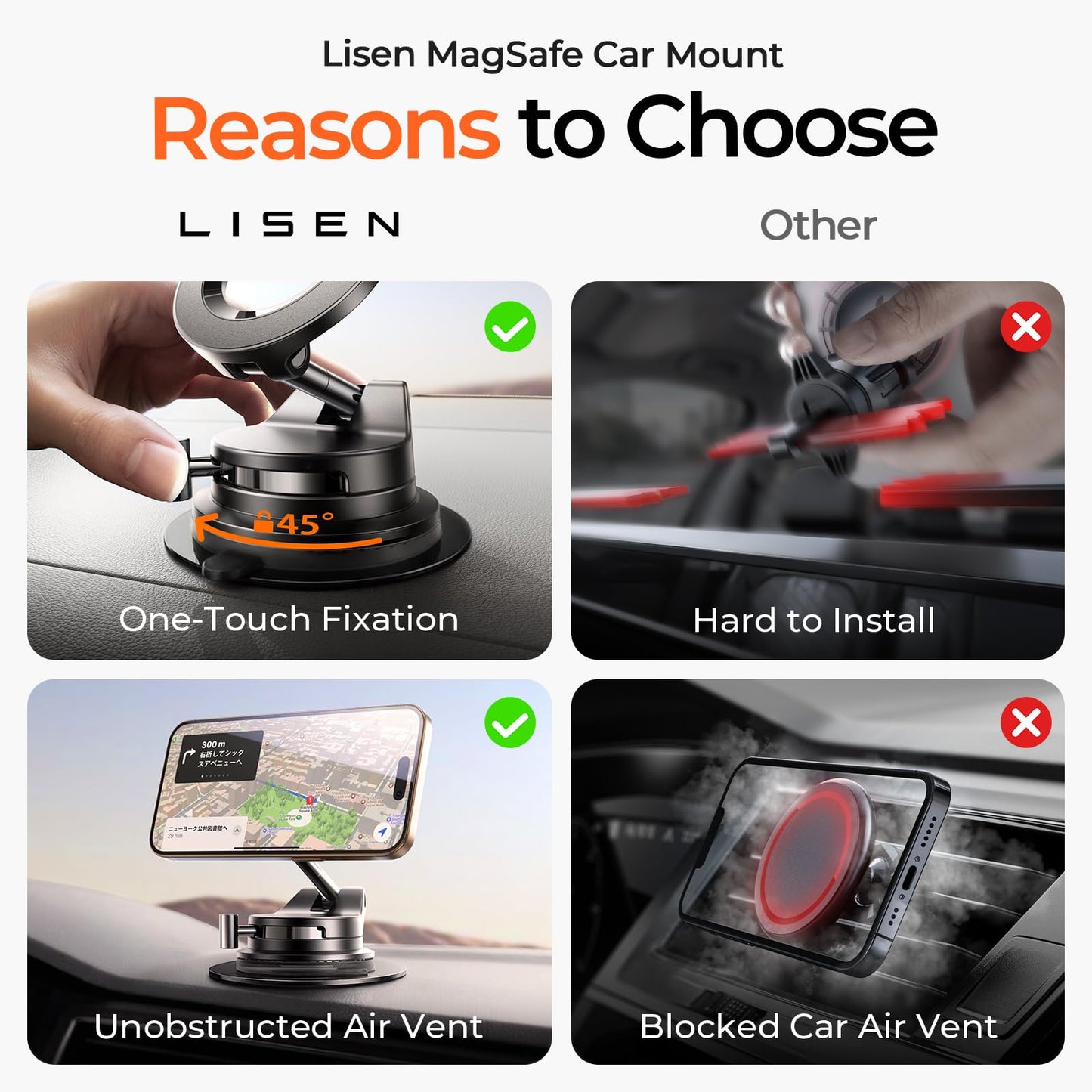 LISEN Magnetic Dash-Mounted Holders Car Mount Dash Holder Strongest Black NEW