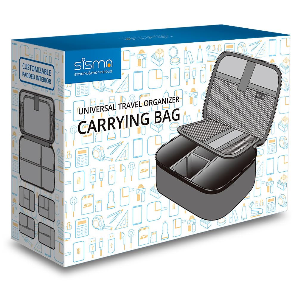 sisma Gray 1680D Fabric Travel Cable Organizer Bag for Carry-On Luggage NEW