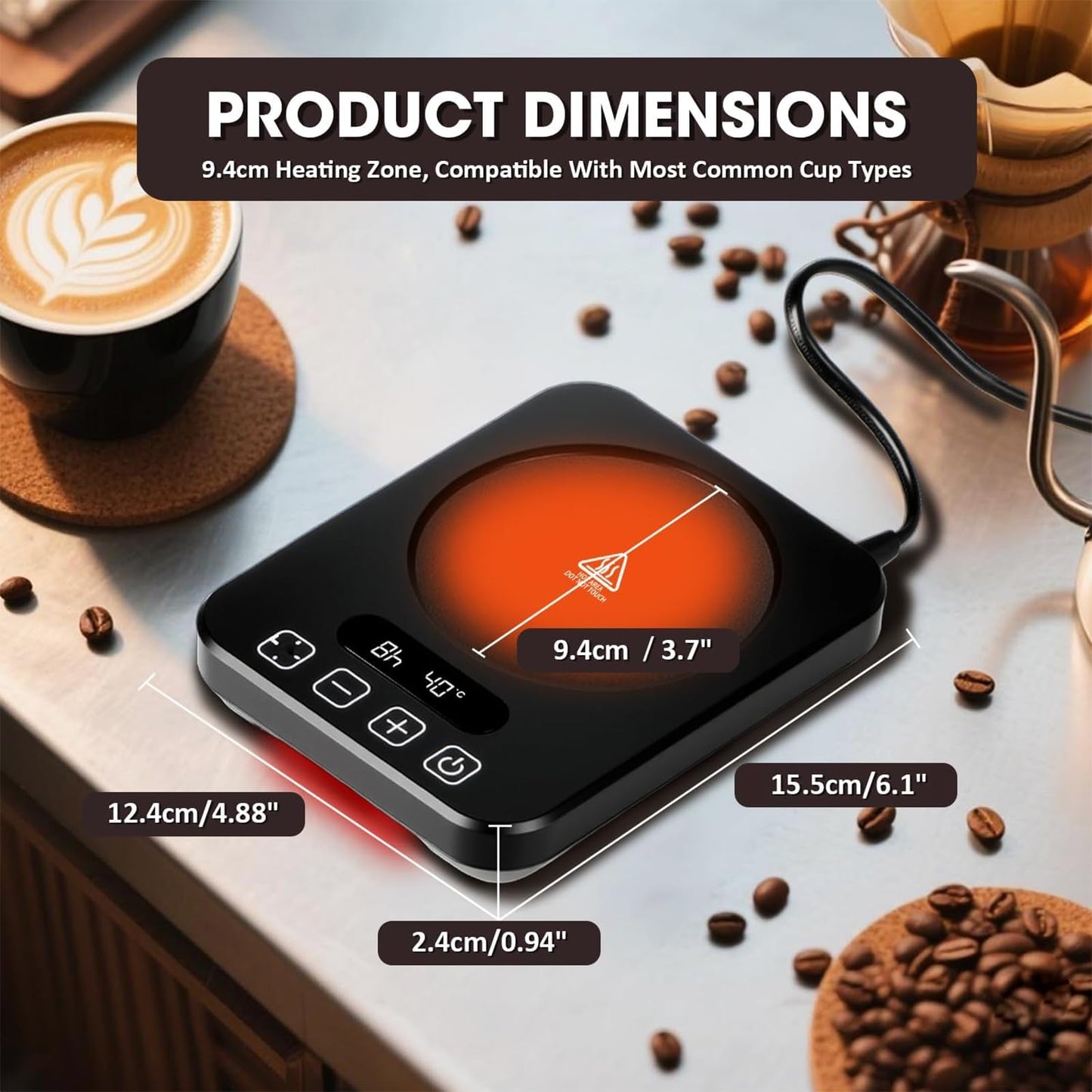 WEKUBA Black Coffee & Tea Accessories Mug Warmer with Adjustable DEMO