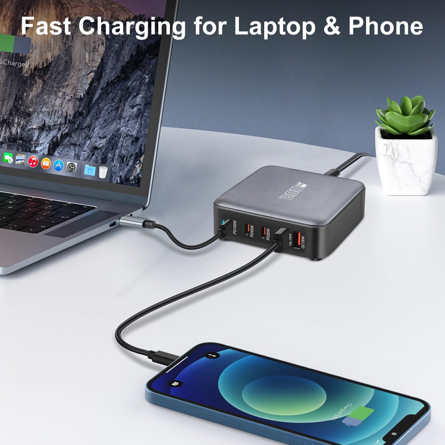 200W USB-C Portable Fast Charging Station with 5 Ports in Black DEMO