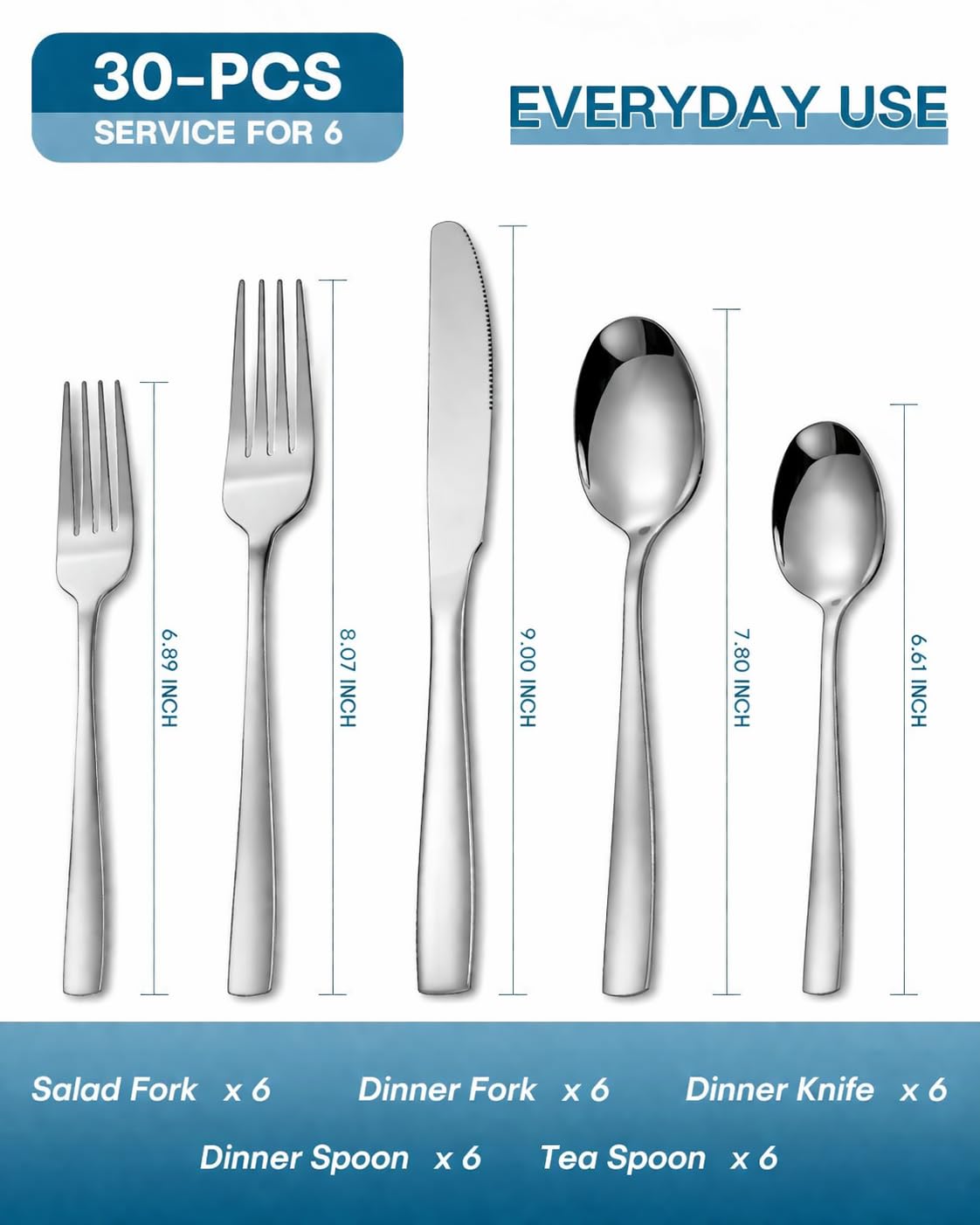 30-Piece Stainless Steel Cutlery Set Flatware Knife Mirror Finish Silver NEW