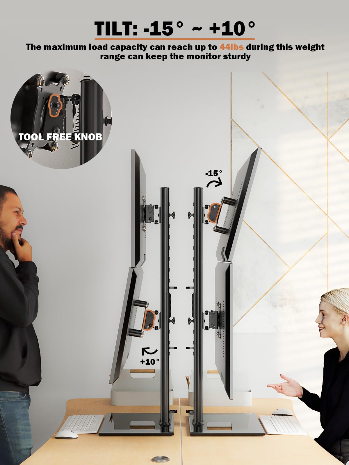 Hemudu Vertical Dual Monitor Stand Alloy Steel Free-Standing Riser Black DEMO