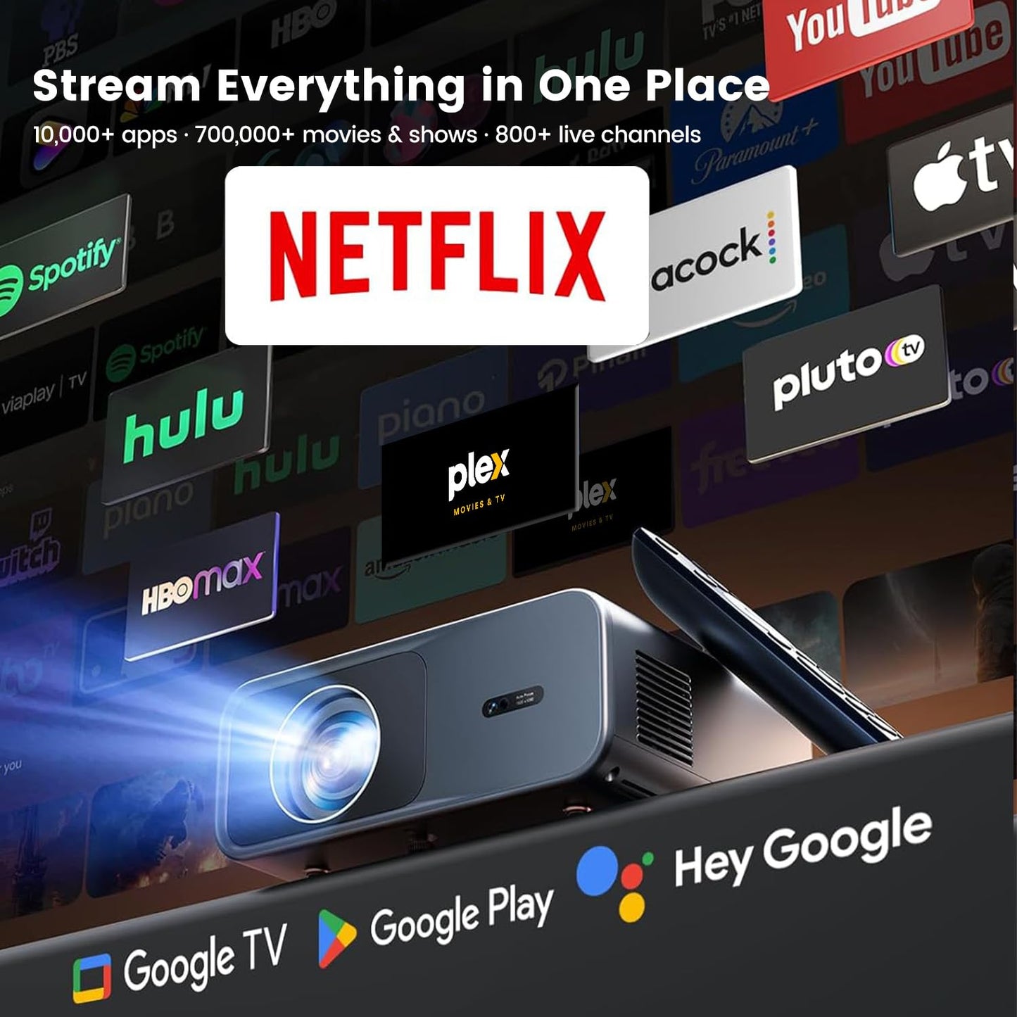 WiMiUS 4K Projectors Projector with Google TV, Netflix, Disney+ and Dolby Audio