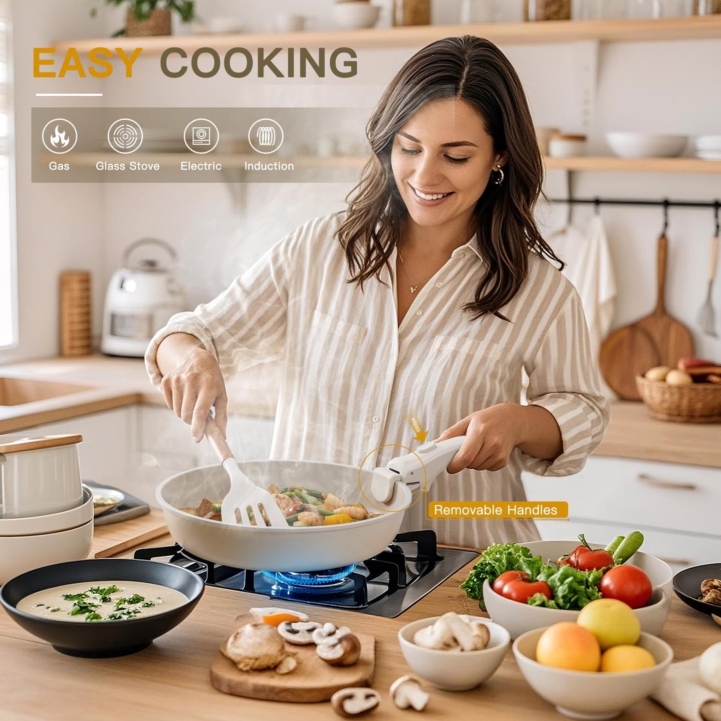 23-Piece Ceramic Cookware Set Non-Stick Pots and Pans Kitchen Aluminium NEW