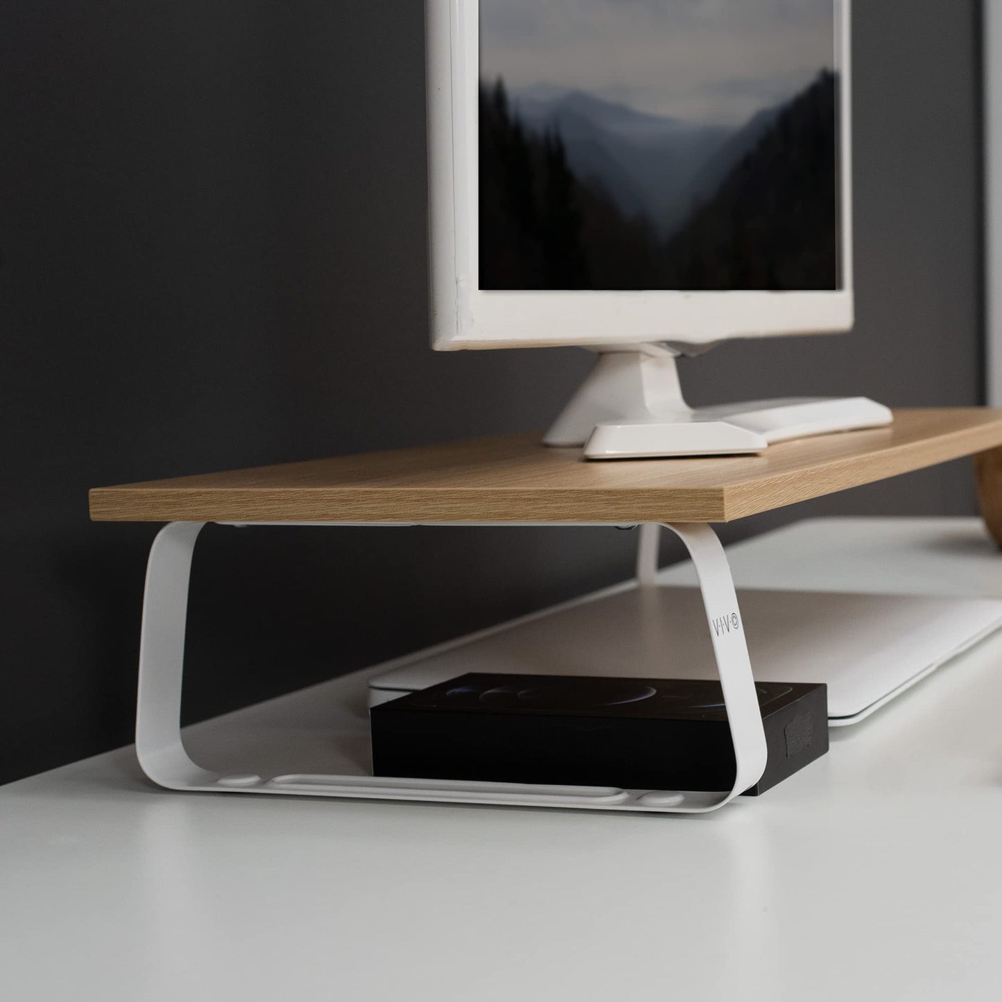 VIVO Light Wood Monitor Stand Desktop Riser for Laptop Screen Keyboard DEMO
