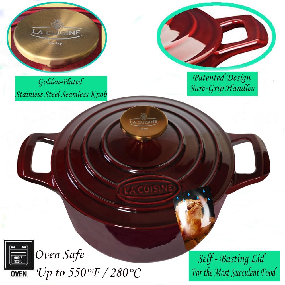 La Cuisine Enameled Cast Iron Dutch Oven Casserole Dish Pot Cranberry Red NEW