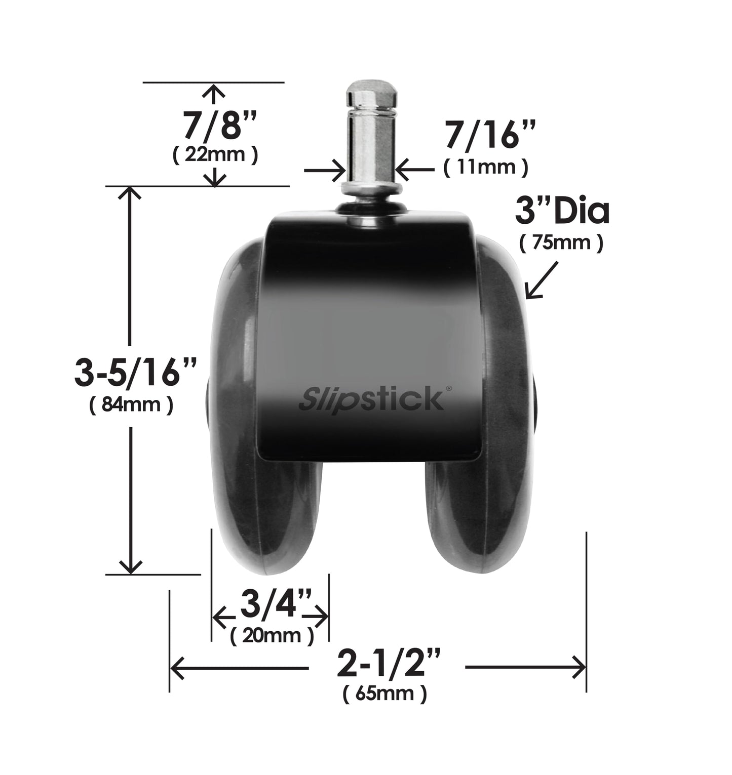 Slipstick 75mm Black Rollerblade Office Chair Casters, Set of 5 DEMO
